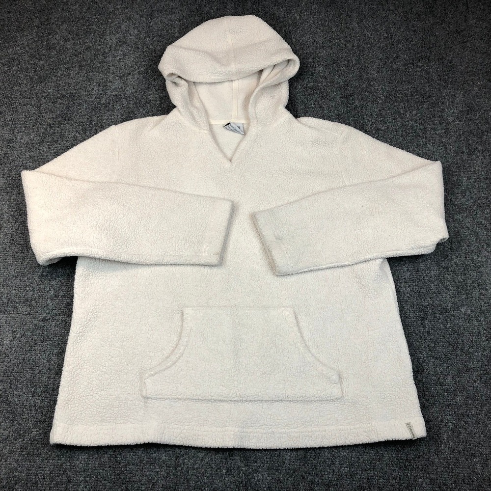 Columbia‎ Womens XL Sherpa Fleece Hoodie Cream Pullover V-Neck Kangaroo Pocket